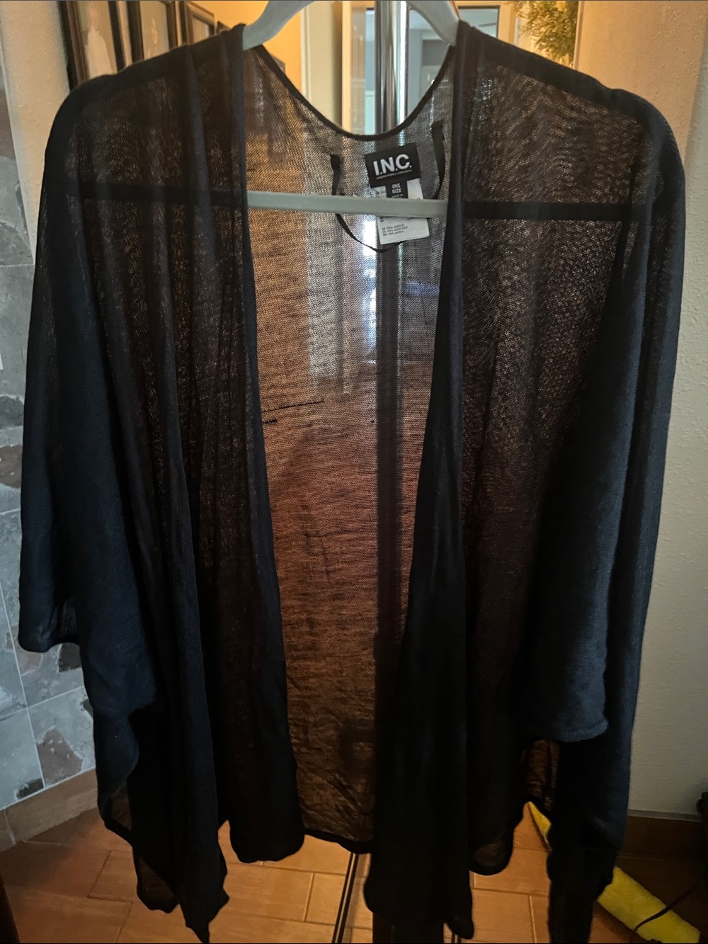 INC International Concepts Black Sheer Open Front Drape Cardigan